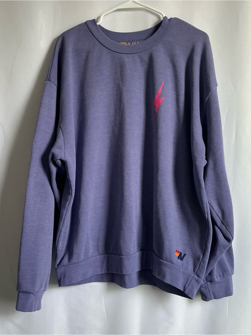 Aviator Nation Purple Crewneck with Pink Lightning Logo